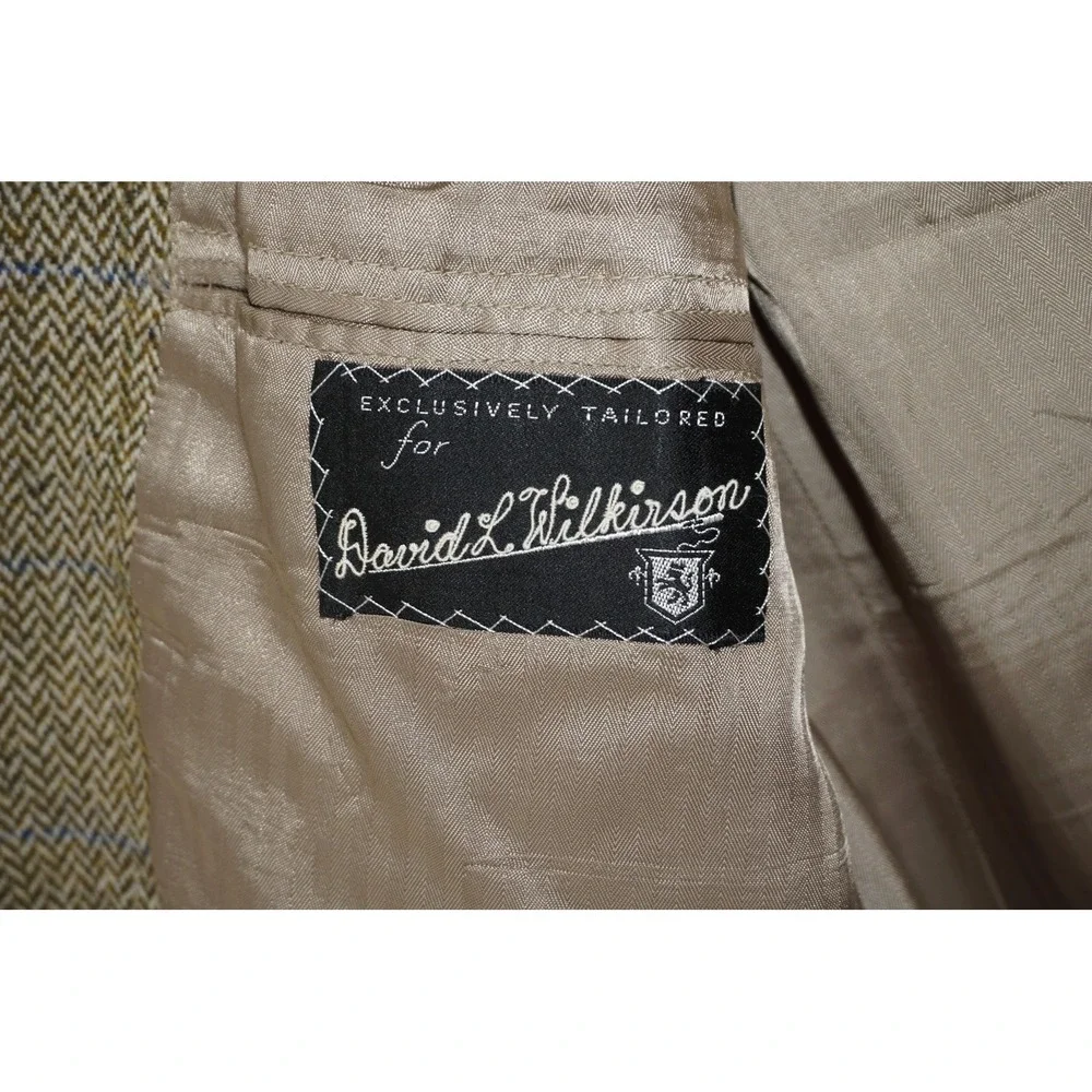 Vintage David L Wilkerson Blazer Sport Coat Brown‎ Herringbone Wool Tweed 44R